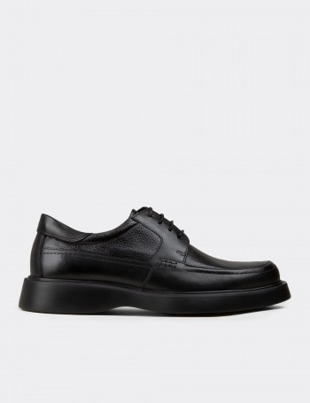 Men's Black Leather Lace-Up Shoes