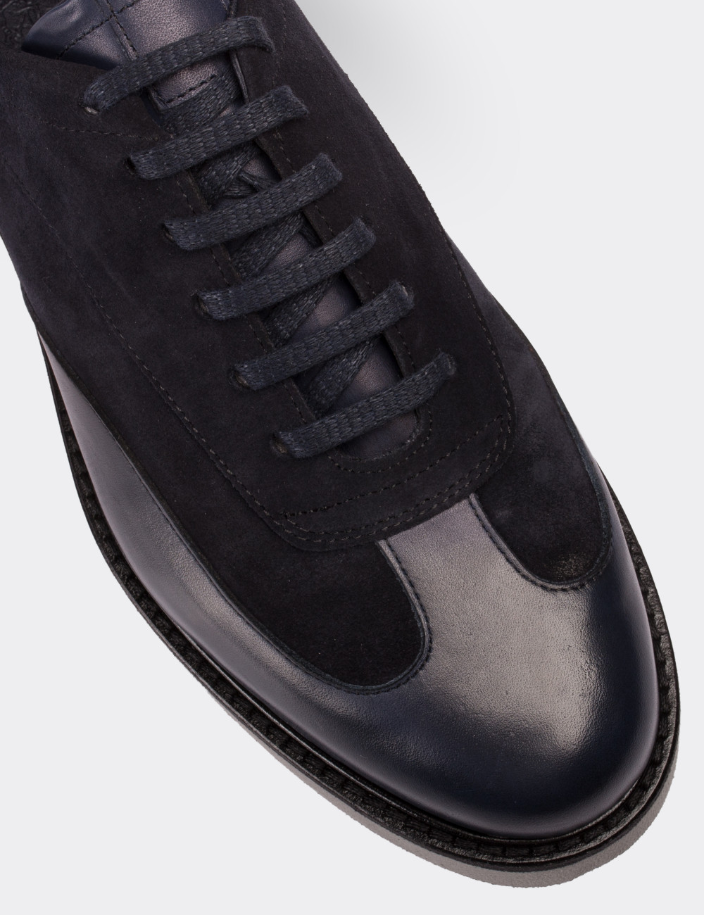 Navy Suede Leather Lace-up Shoes - 01686MLCVE01