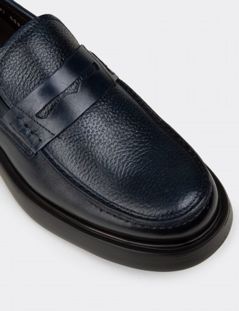 Men's Navy Leather Loafers