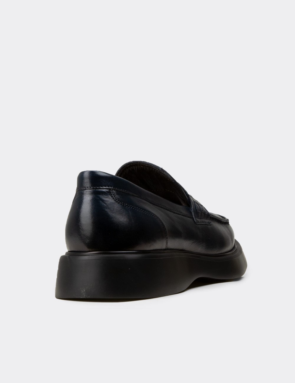 Men's Navy Leather Loafers - F6683MLCVP01