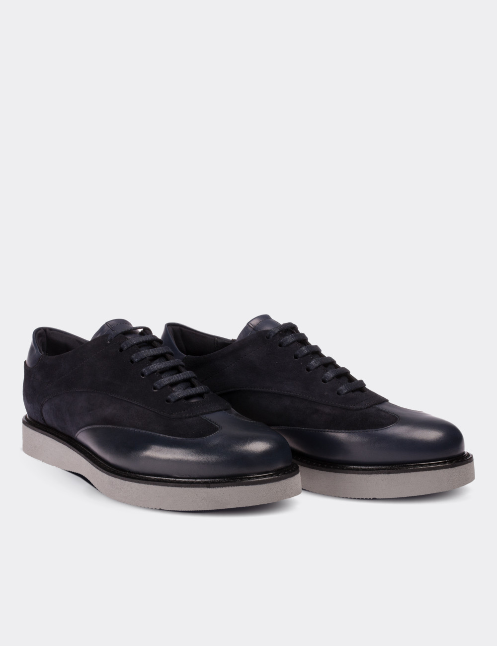 Navy Suede Leather Lace-up Shoes - 01686MLCVE01