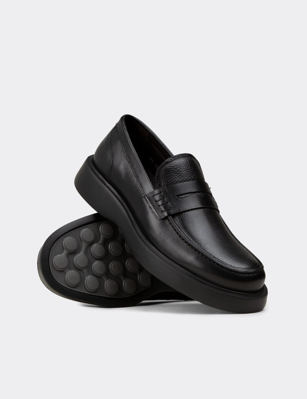 Men's Black Leather Loafers - F6683MSYHP01