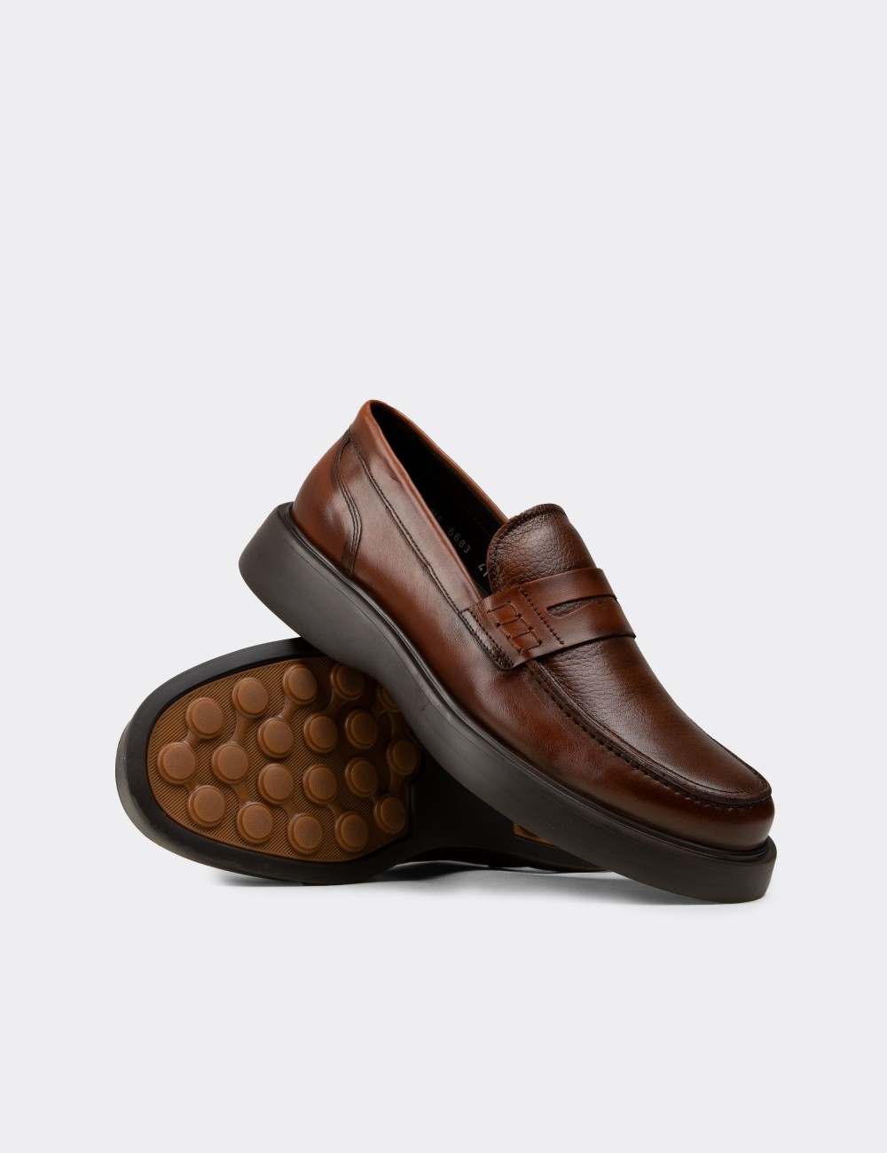 Men's Tan Leather Loafers - F6683MTBAP01