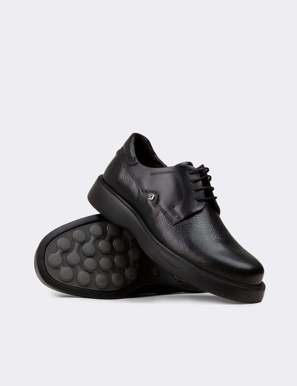 Men's Black Leather Lace-Up Shoes - F6605MSYHP01