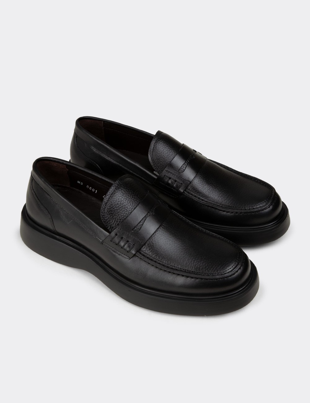 Men's Black Leather Loafers - F6683MSYHP01