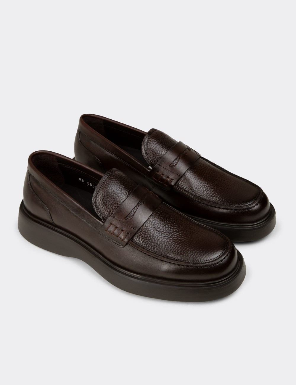 Men's Brown Leather Loafers - F6683MKHVP01