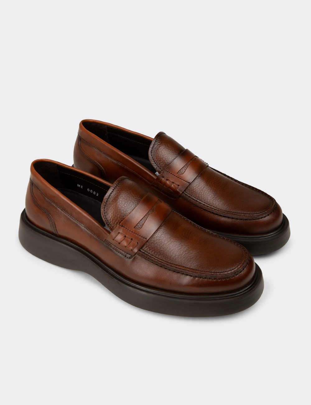 Men's Tan Leather Loafers - F6683MTBAP01
