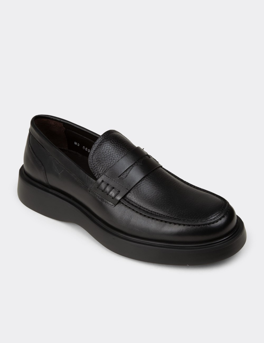 Men's Black Leather Loafers - F6683MSYHP01
