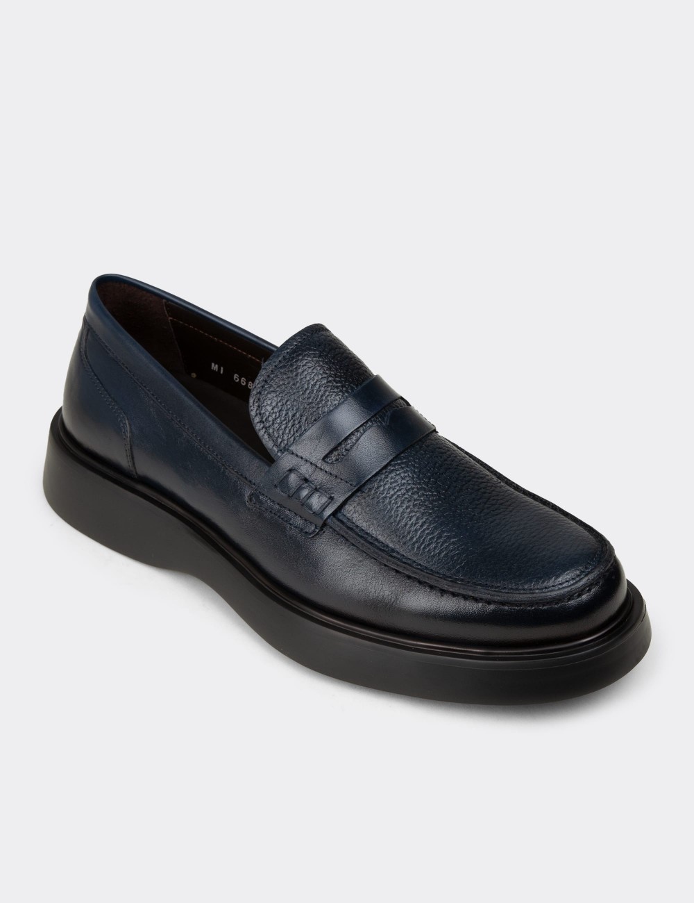 Men's Navy Leather Loafers - F6683MLCVP01