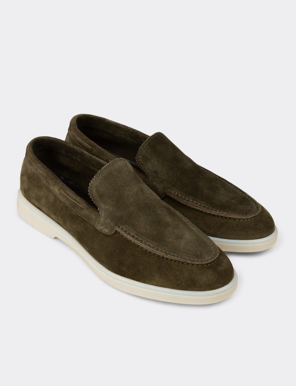 Men's Green Suede Leather Loafers - 02032MYSLC01