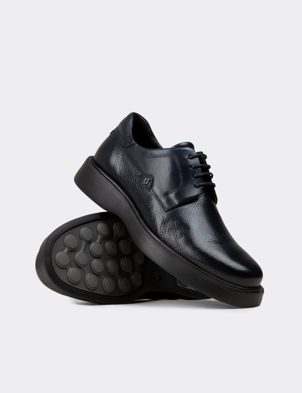 Navy Leather Lace-up Shoes - F6605MLCVP01