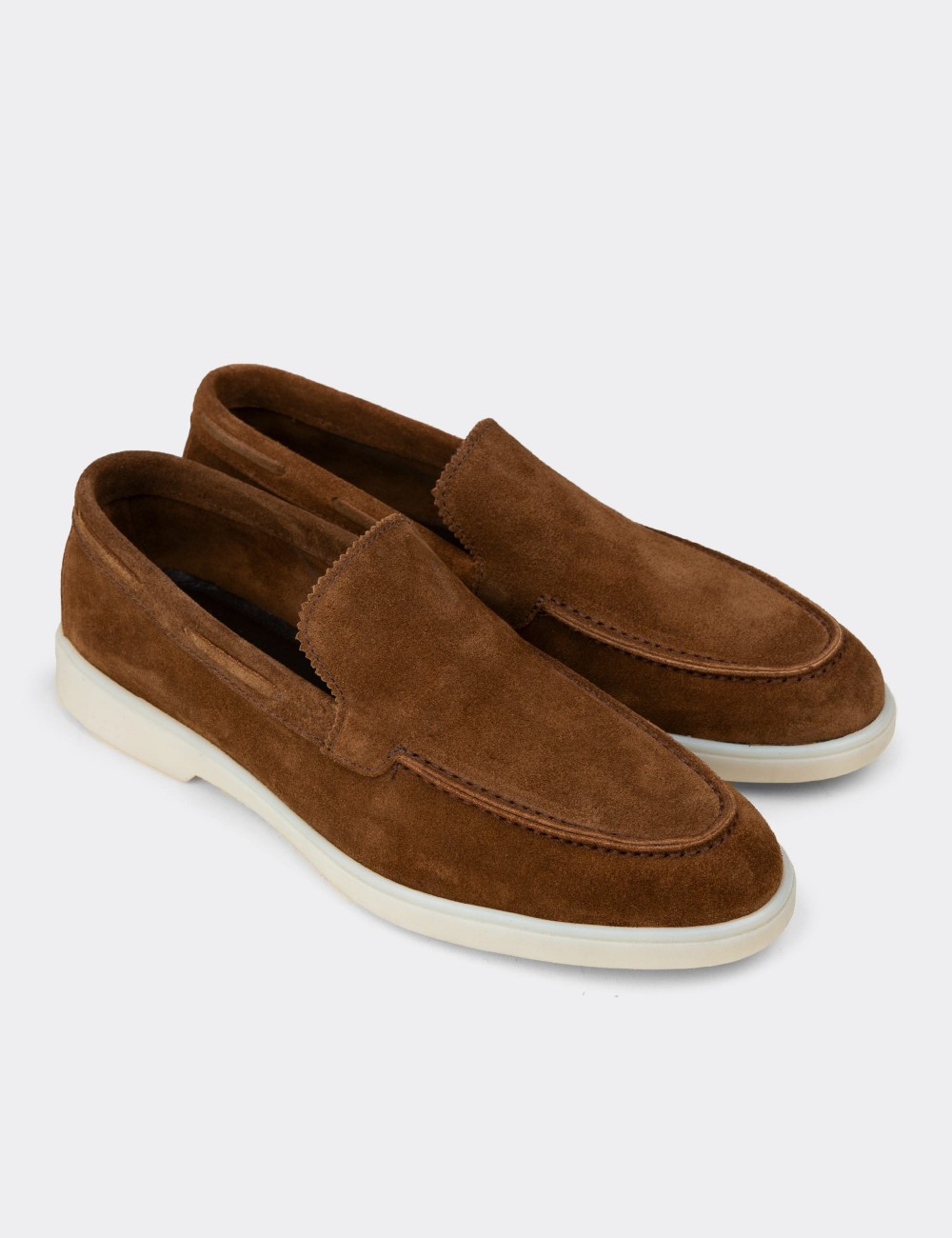 Men's Tan Suede Leather Loafers - 02032MTBAC01