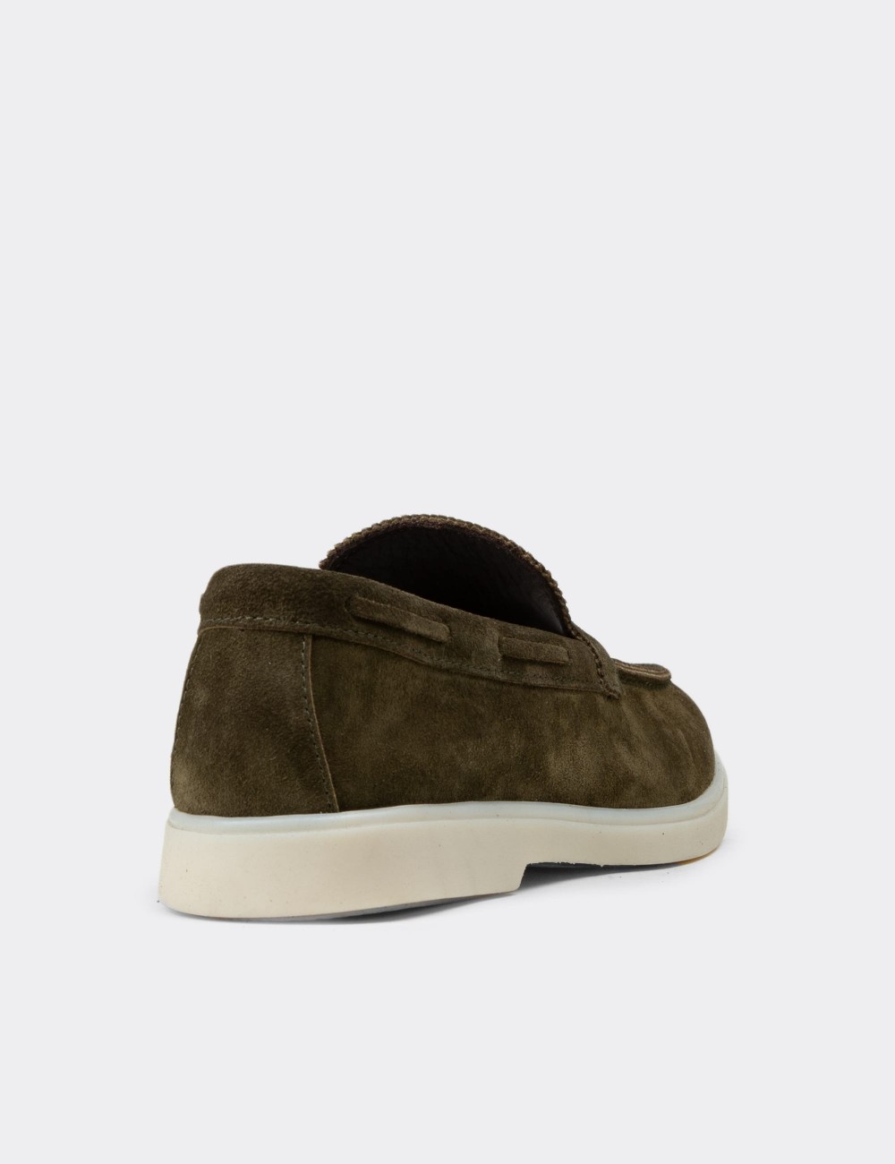 Men's Green Suede Leather Loafers - 02032MYSLC01
