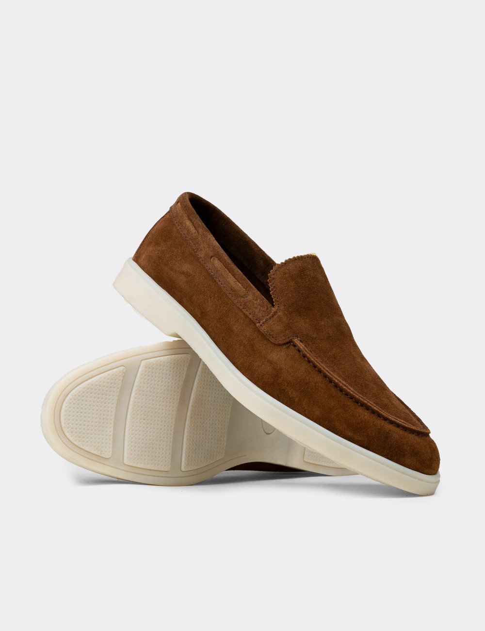 Men's Tan Suede Leather Loafers - 02032MTBAC01