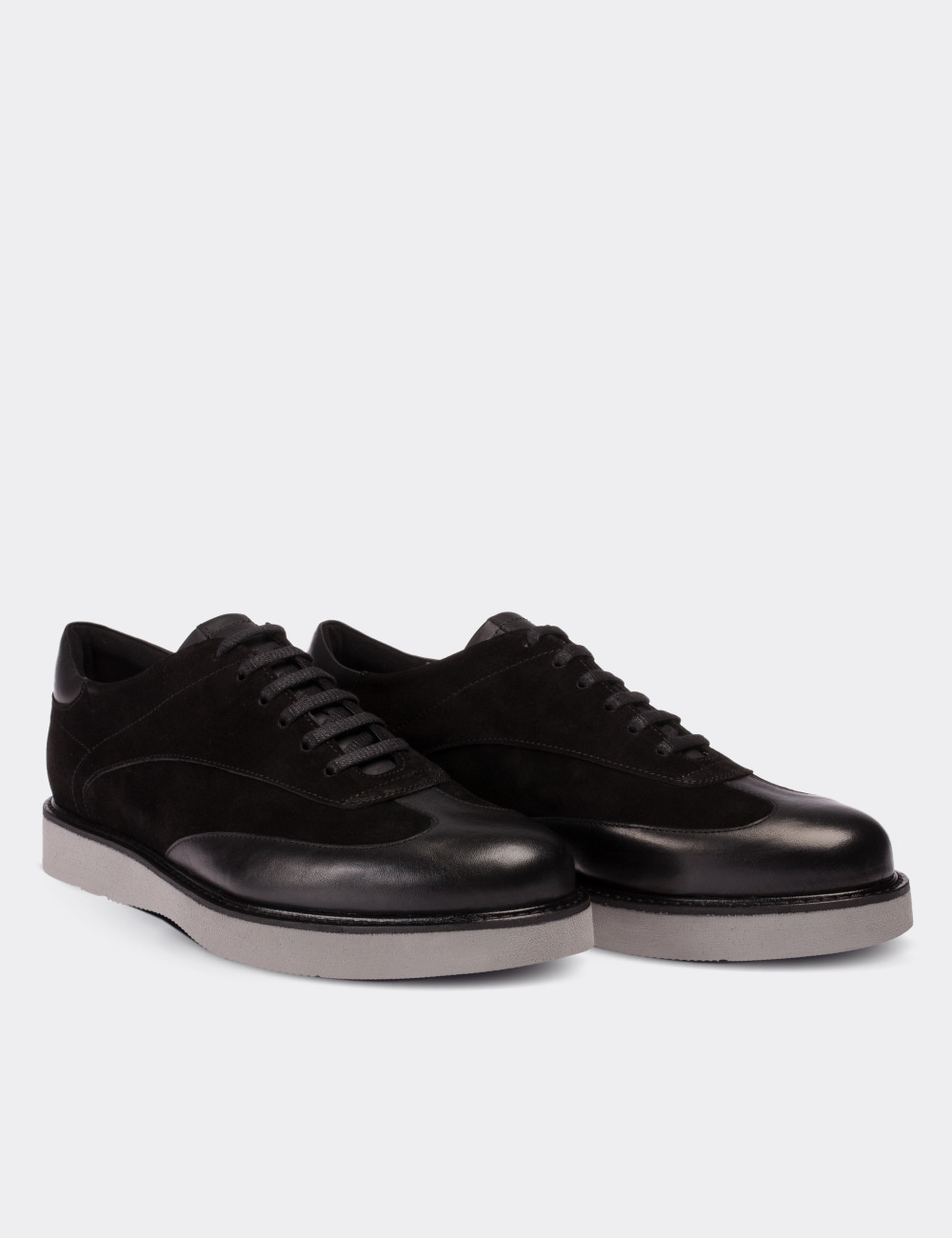 Black Suede Leather Lace-up Shoes - 01686MSYHE01
