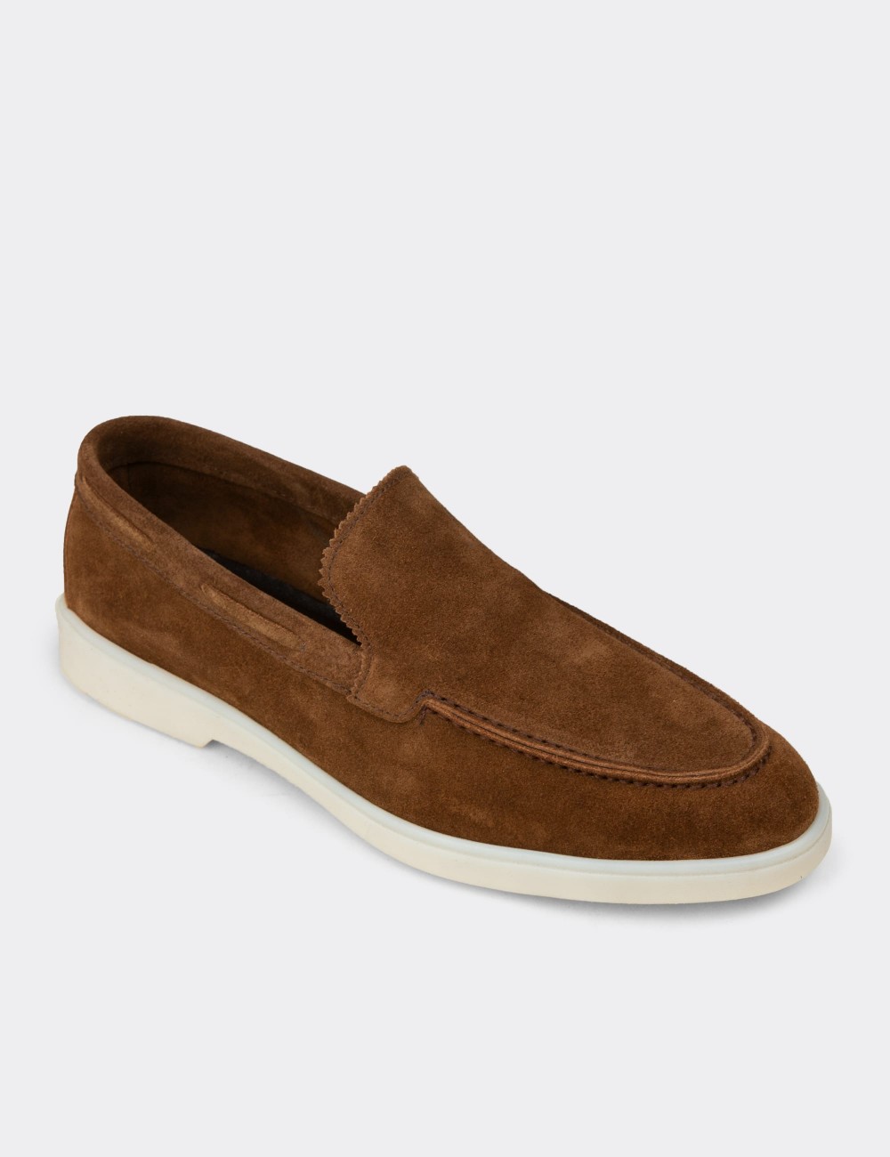 Men's Tan Suede Leather Loafers - 02032MTBAC01
