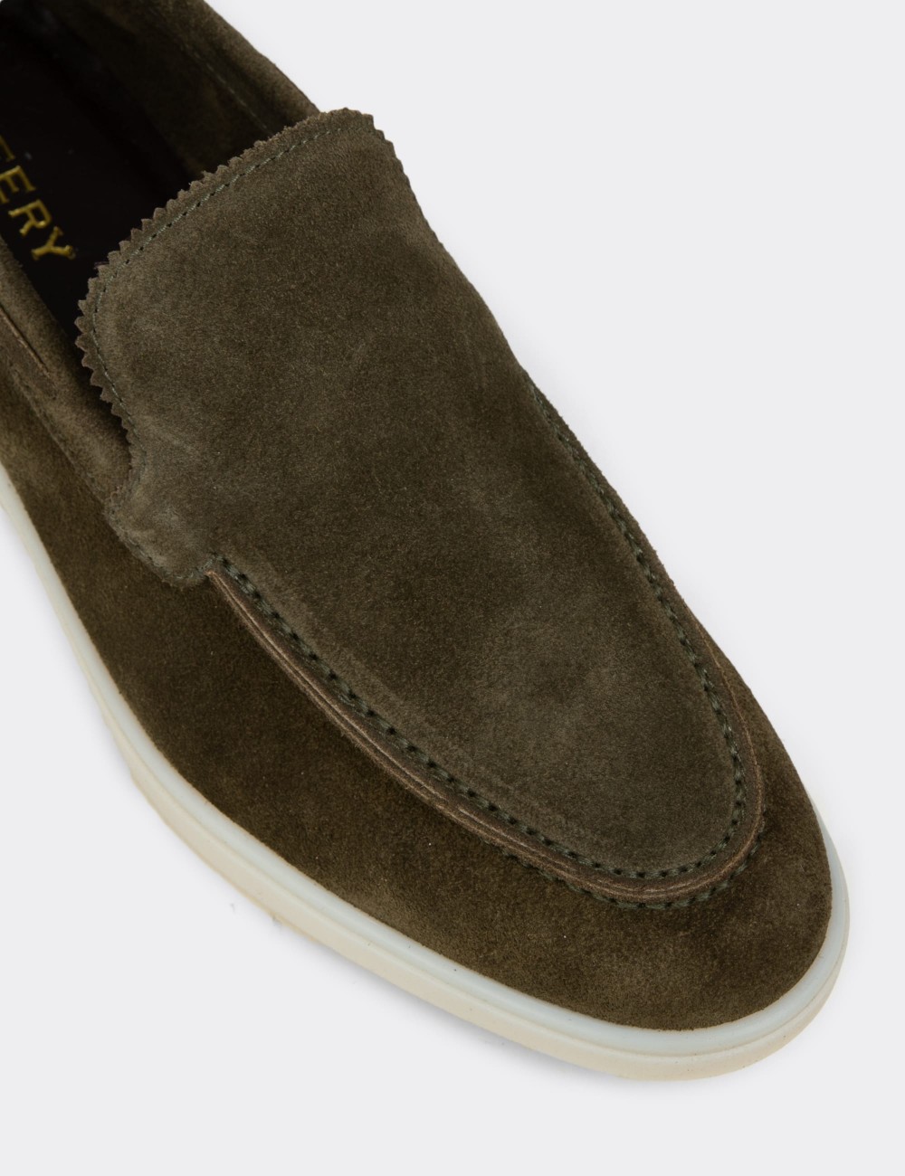 Men's Green Suede Leather Loafers - 02032MYSLC01