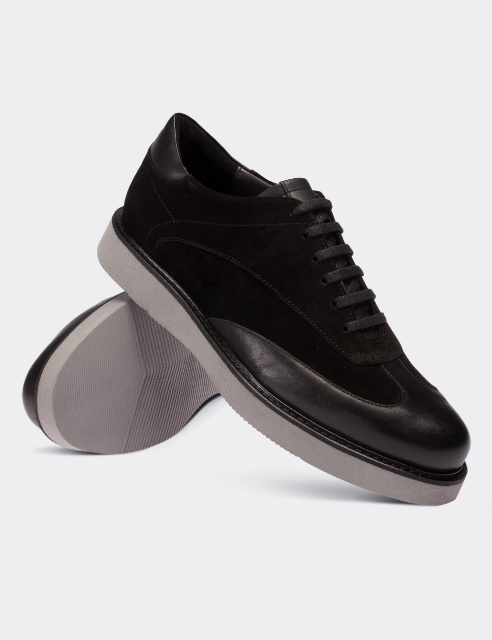 Black Suede Leather Lace-up Shoes - 01686MSYHE01