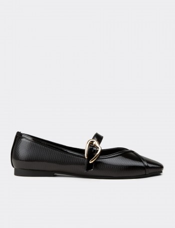 Women's Black Patent Mary Jane Flats - RD191ZSYHC01