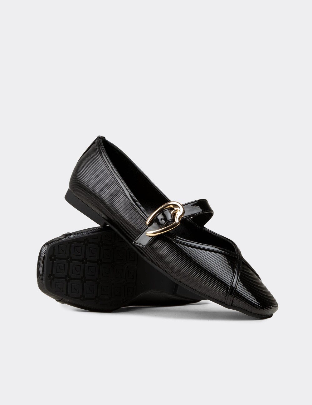 Women's Black Patent Mary Jane Flats - RD191ZSYHC01
