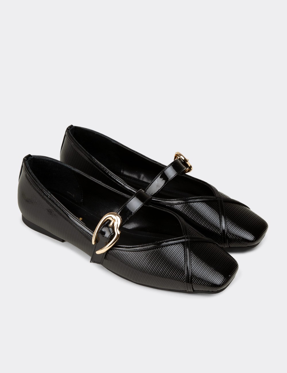 Women's Black Patent Mary Jane Flats - RD191ZSYHC01