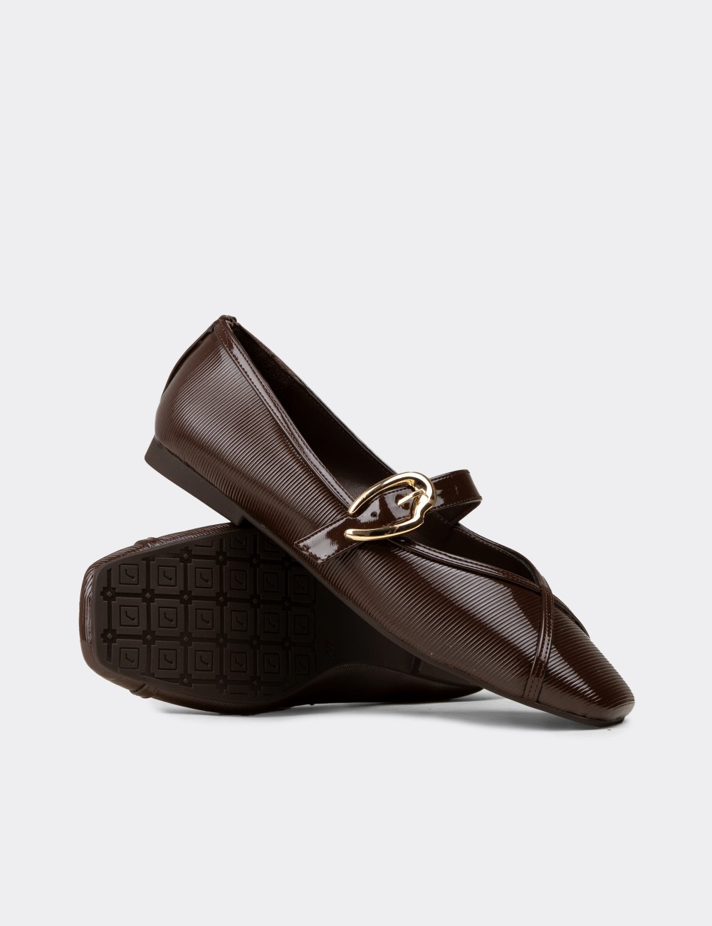 Women's Brown Mary Jane Flats - RD191ZKHVC01