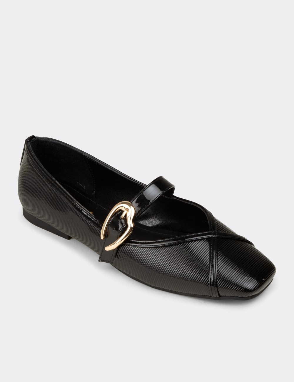 Women's Black Patent Mary Jane Flats - RD191ZSYHC01