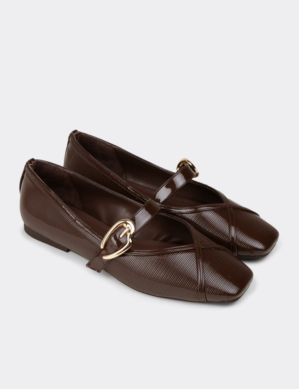 Women's Brown Mary Jane Flats - RD191ZKHVC01