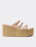 Women's Beige Wedge Mules