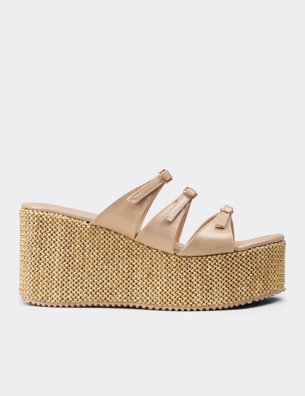 Women's Beige Wedge Mules - RD120ZBEJC01