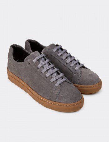 Men's Gray Suede Leather Sneakers