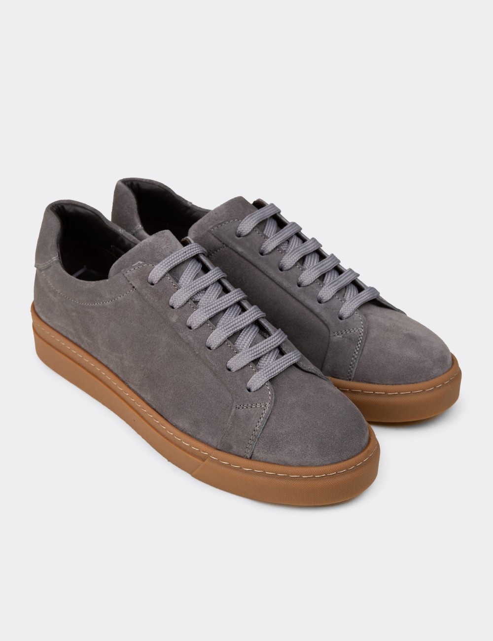 Men's Gray Suede Leather Sneakers - 02018MGRIC03