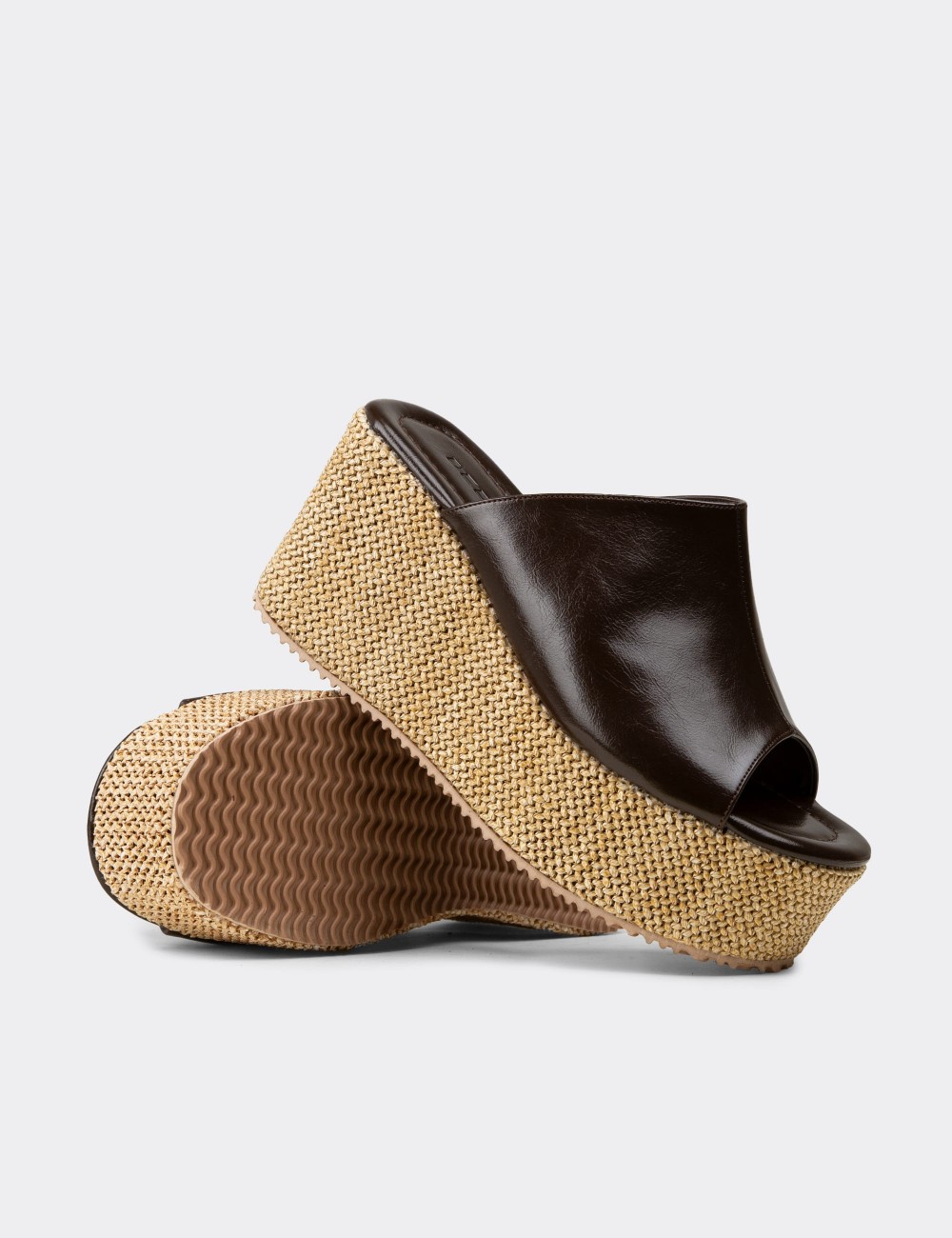 Women's Brown Wedge Mules - RD181ZKHVC01