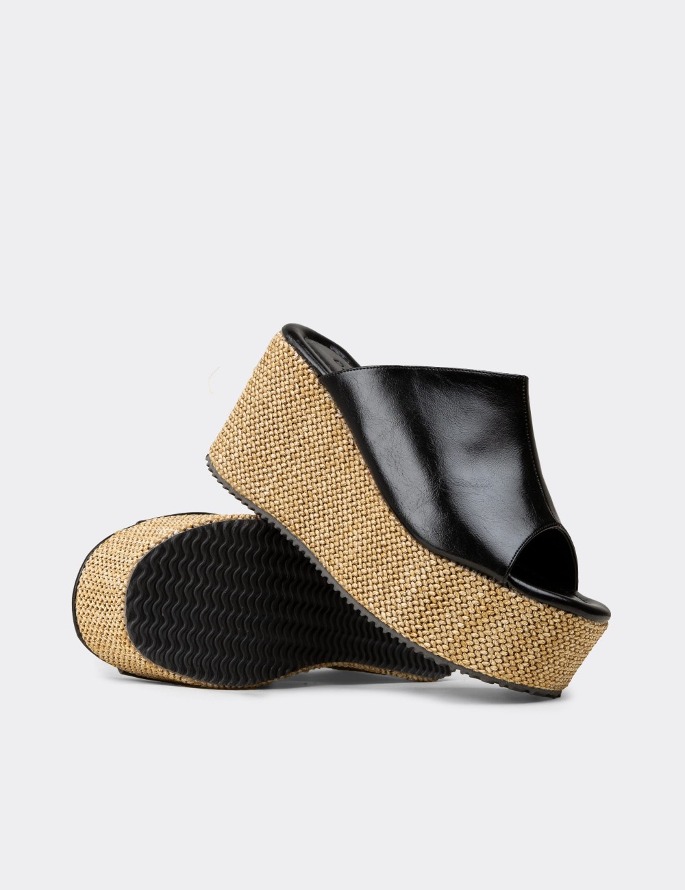 Women's Black Wedge Mules - RD181ZSYHC01