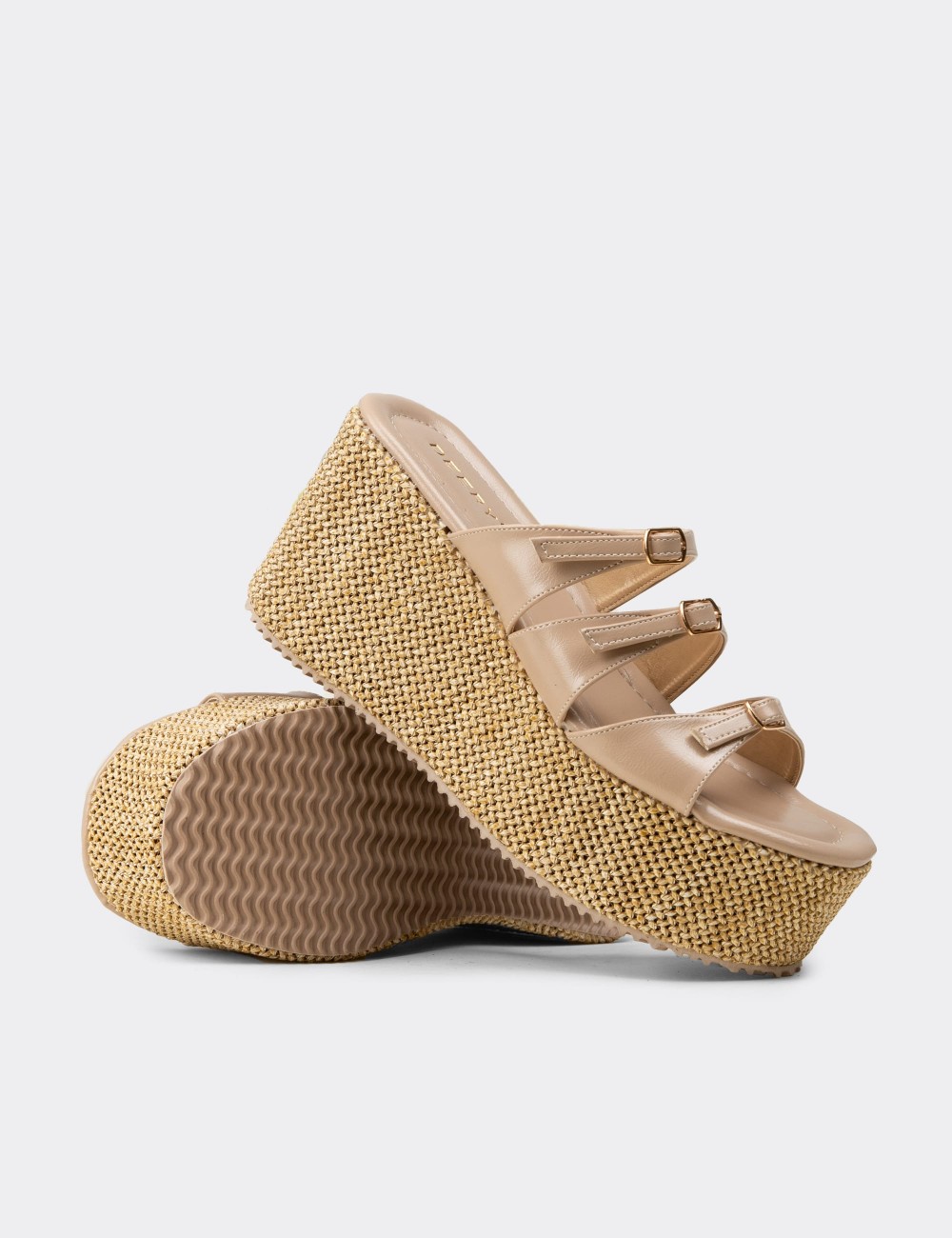 Women's Beige Wedge Mules - RD120ZBEJC01
