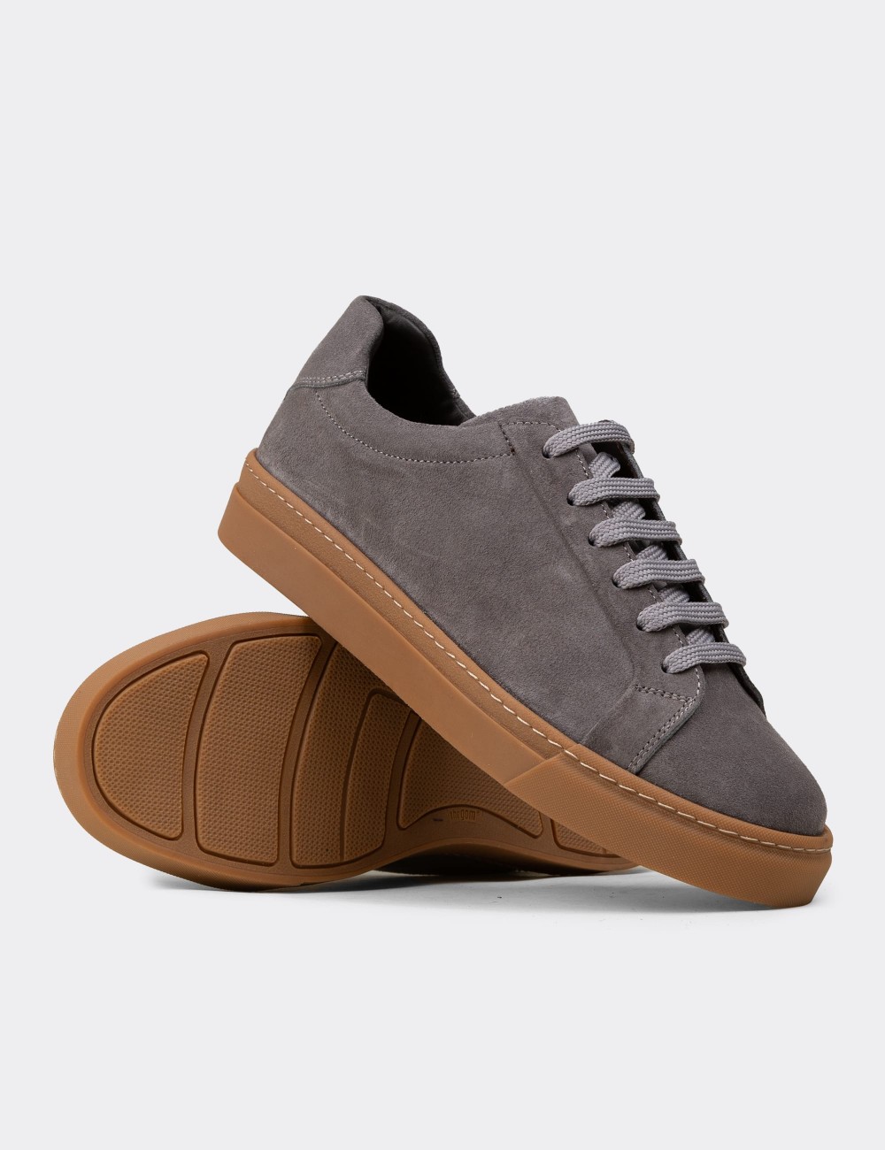 Men's Gray Suede Leather Sneakers - 02018MGRIC03