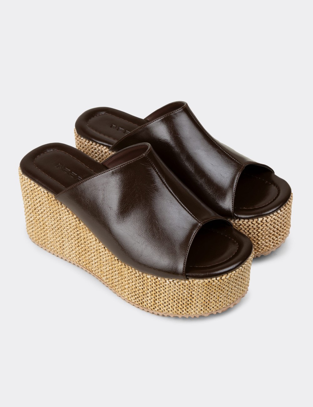 Women's Brown Wedge Mules - RD181ZKHVC01