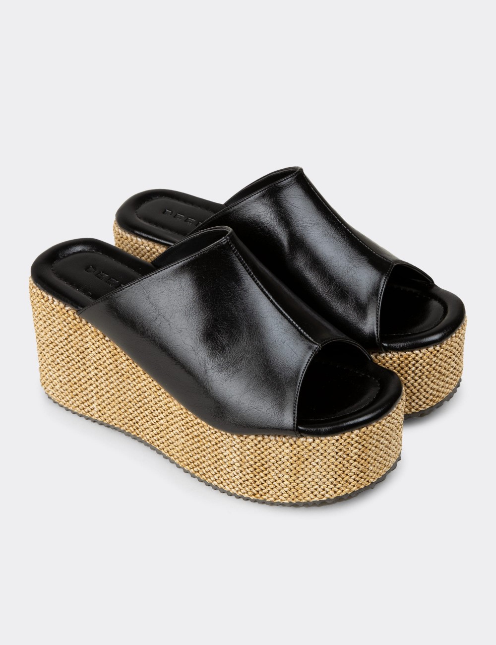 Women's Black Wedge Mules - RD181ZSYHC01
