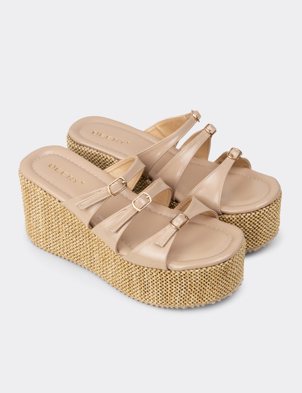 Women's Beige Wedge Mules - RD120ZBEJC01