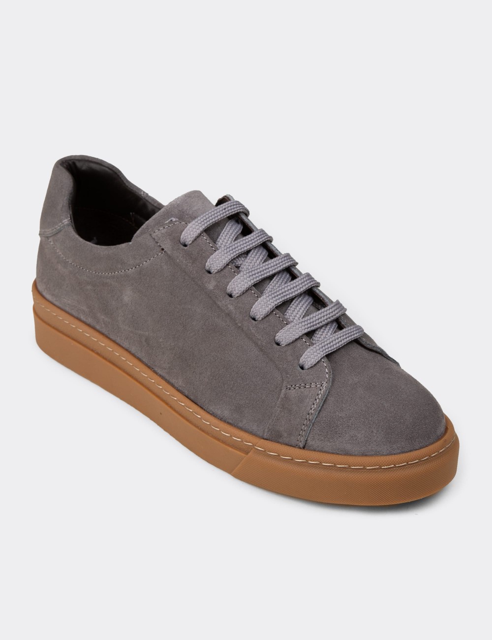 Men's Gray Suede Leather Sneakers - 02018MGRIC03
