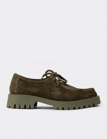 Women's Green Suede Leather Lace-up Shoes