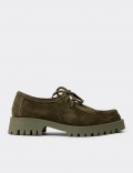 Women's Green Suede Leather Lace-up Shoes