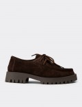Women's Brown Suede Leather Lace-up Shoes