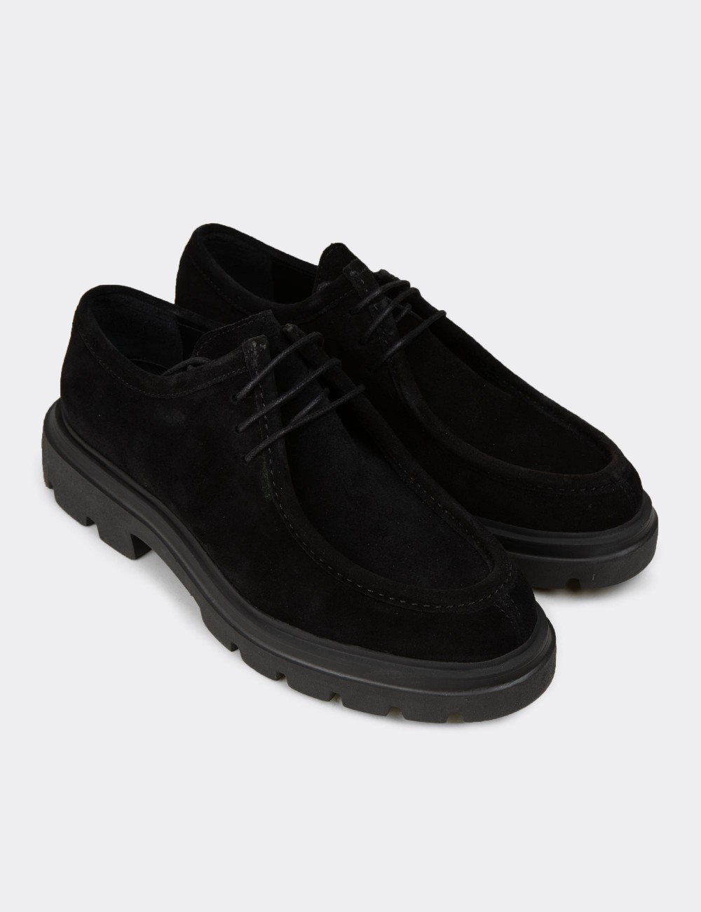 Men's Black Suede Leather Oxford Shoes - 01851MSYHE05