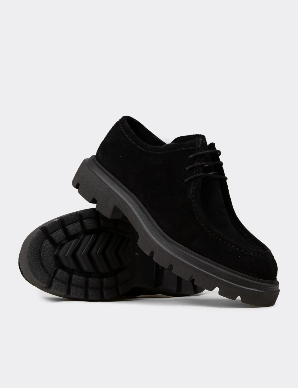 Men's Black Suede Leather Oxford Shoes - 01851MSYHE05