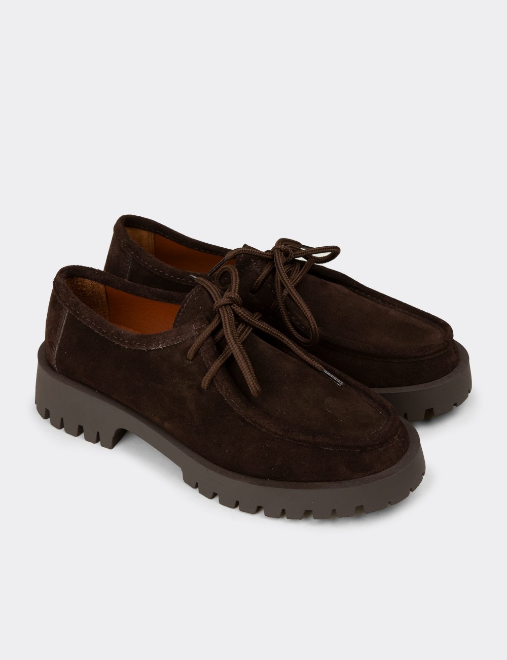 Women's Brown Suede Leather Lace-up Shoes - OS001ZKHVC03