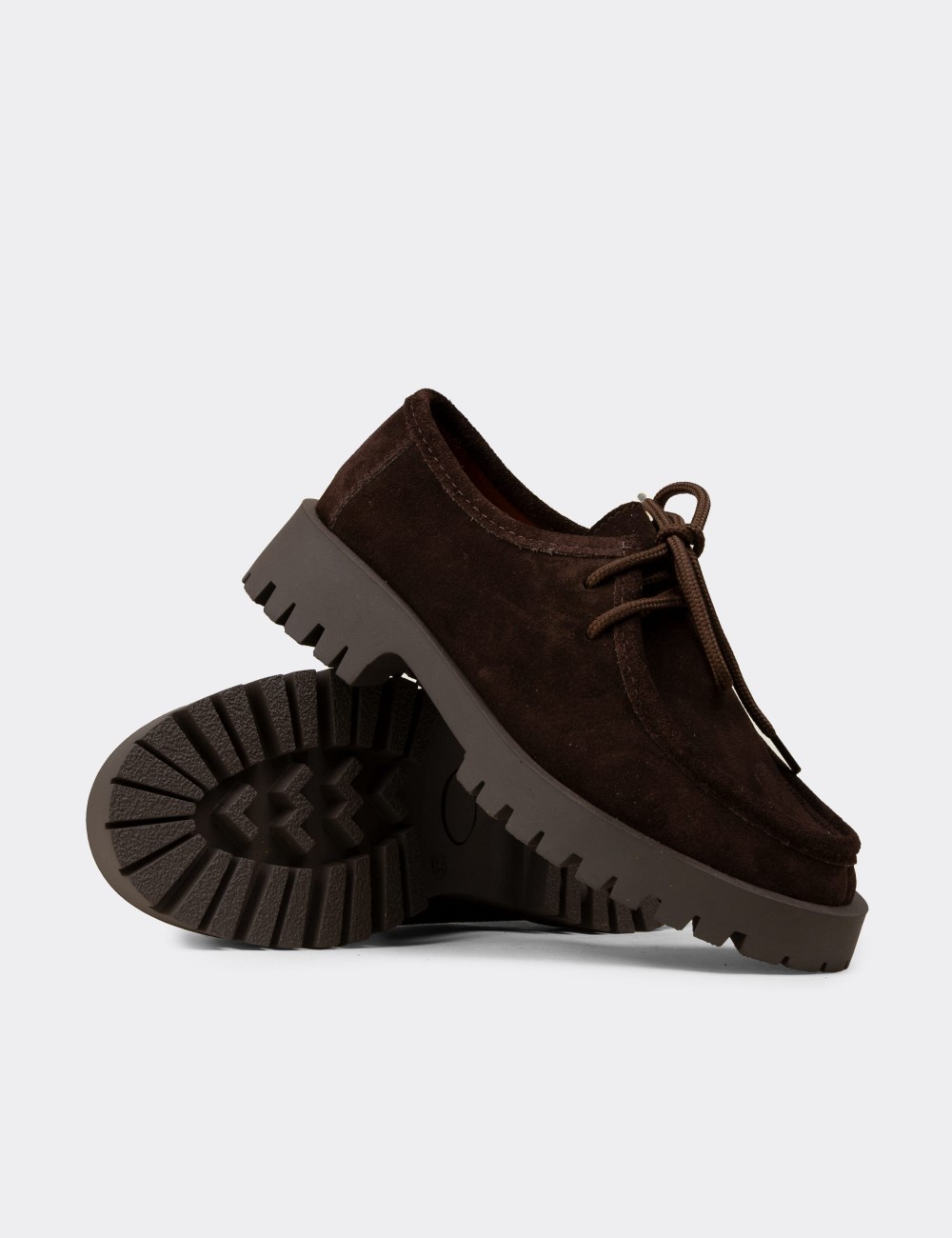 Women's Brown Suede Leather Lace-up Shoes - OS001ZKHVC03