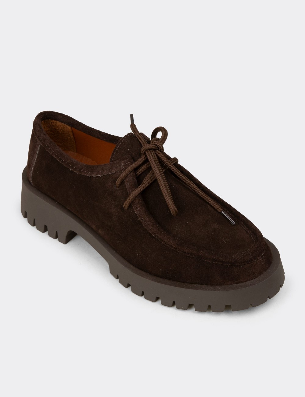 Women's Brown Suede Leather Lace-up Shoes - OS001ZKHVC03