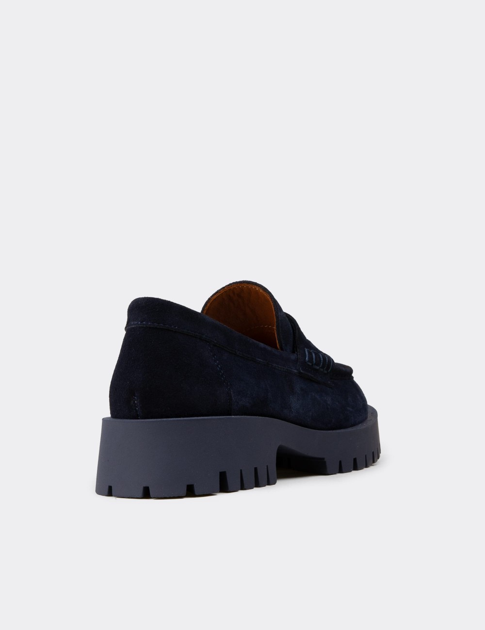 Women's Navy Suede Leather Loafers - 02034ZLCVC01