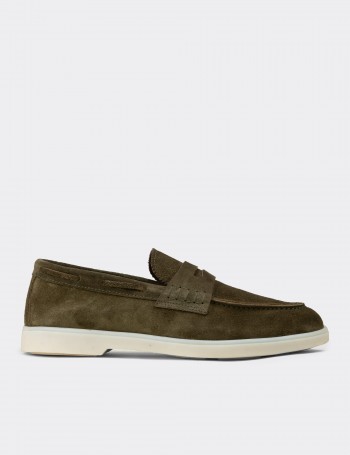 Men's Suede Leather Green Loafers
